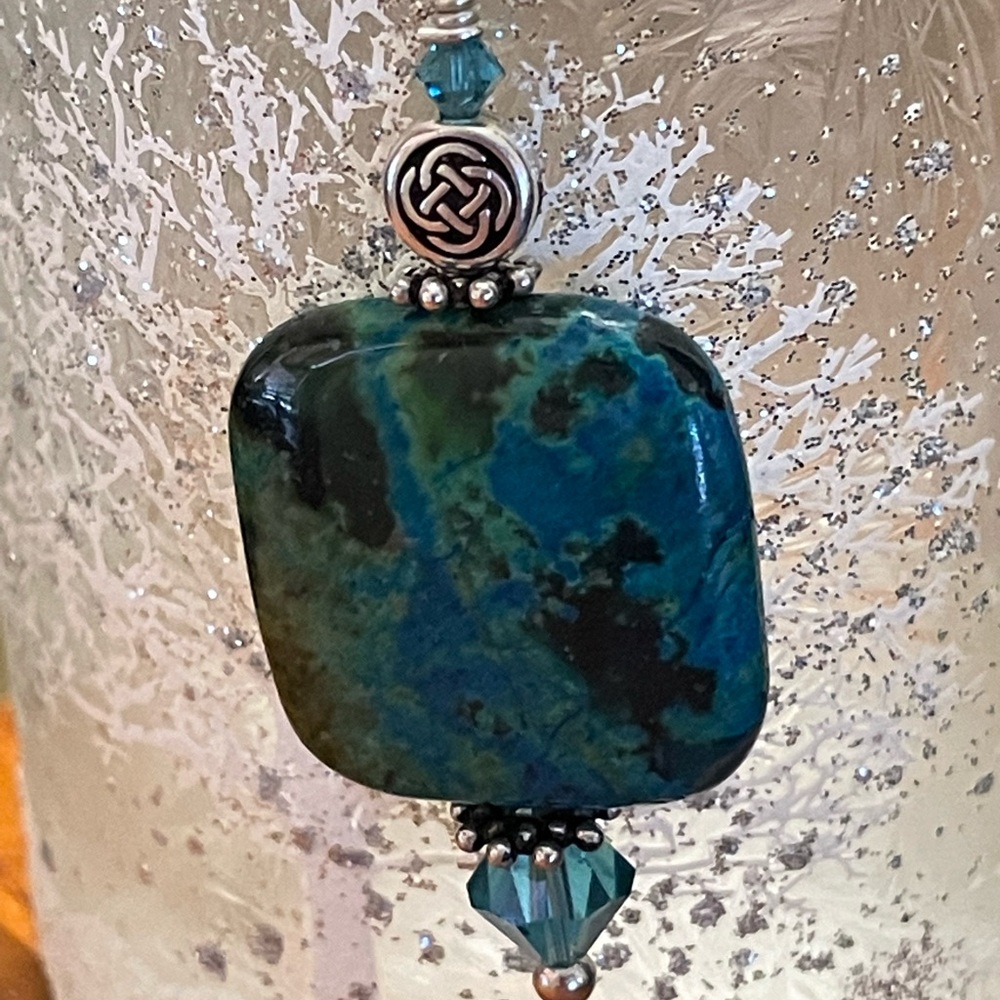 Gorgeous handcrafted turquoise and Czech crystal necklace with silver bail.